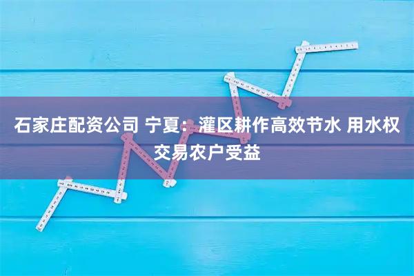 石家庄配资公司 宁夏：灌区耕作高效节水 用水权交易农户受益